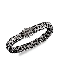 Chain Collection Black Rhodium-Plated Sterling Silver Engraved Bracelet
