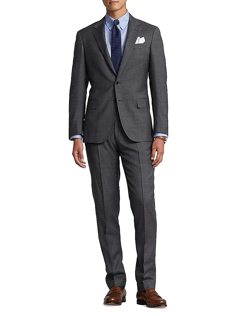Sharkskin Wool Single-Breasted Suit