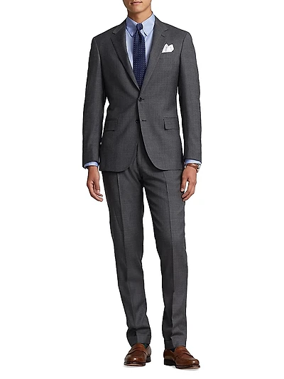 Sharkskin Wool Single-Breasted Suit