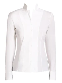 Stretch-Poplin Revers Collar Blouse