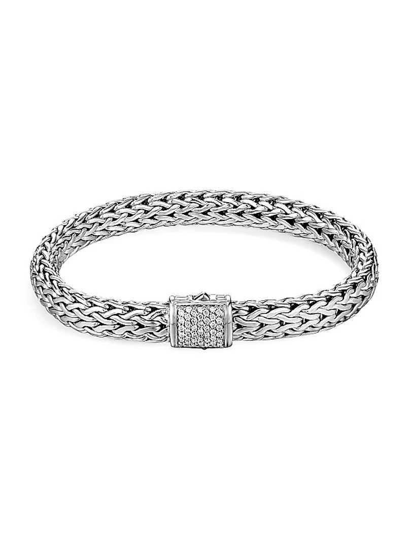 Classic Chain Sterling Silver & 0.24 TCW Diamond Bracelet