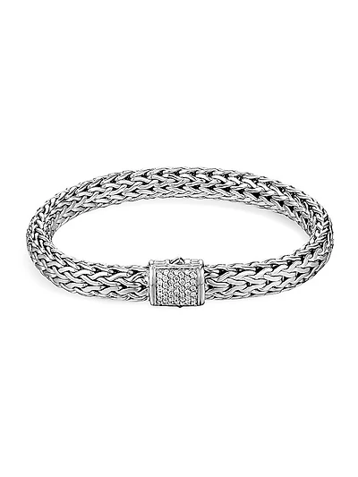 Classic Chain Sterling Silver & 0.24 TCW Diamond Bracelet
