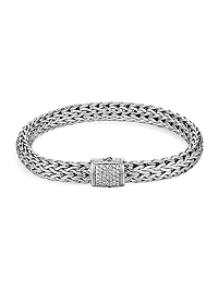 Classic Chain Sterling Silver & 0.24 TCW Diamond Bracelet