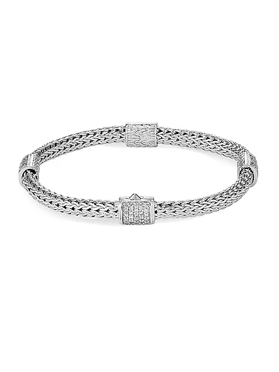 Classic Chain Sterling Silver & 0.73 TCW Diamond Four-Station Bracelet