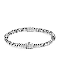 Classic Chain Sterling Silver & 0.73 TCW Diamond Four-Station Bracelet