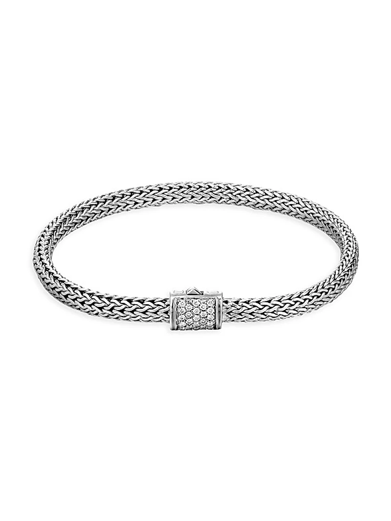 Classic Chain Sterling Silver & 0.17 Diamond Bracelet