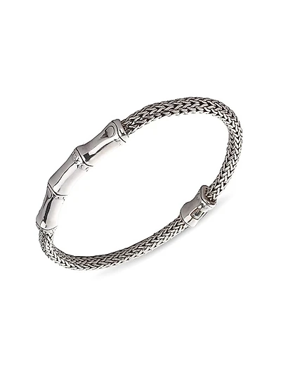 Bamboo Sterling Silver Station Chain Bracelet