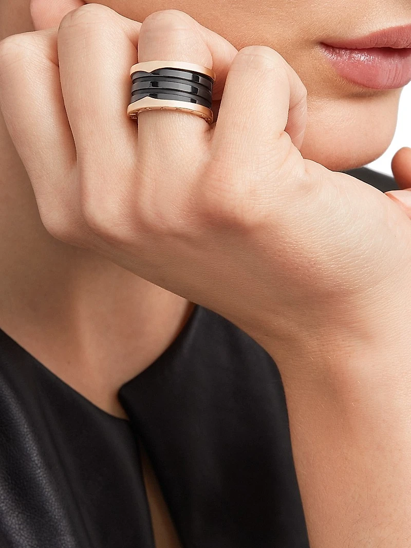 B.zero1 18K Rose Gold & Black Ceramic 4-Band Ring