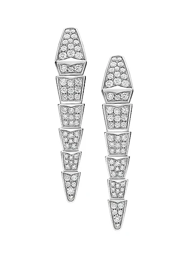 Serpenti Viper 18K White Gold & Pavè Diamond Drop Earrings
