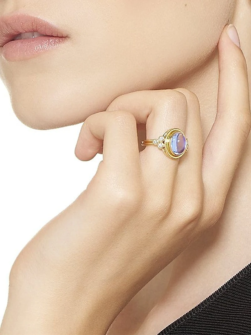 Florence86 Oval Diamond, Royal Blue Moonstone & 18K Yellow Gold Ring
