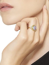Florence86 Oval Diamond, Royal Blue Moonstone & 18K Yellow Gold Ring