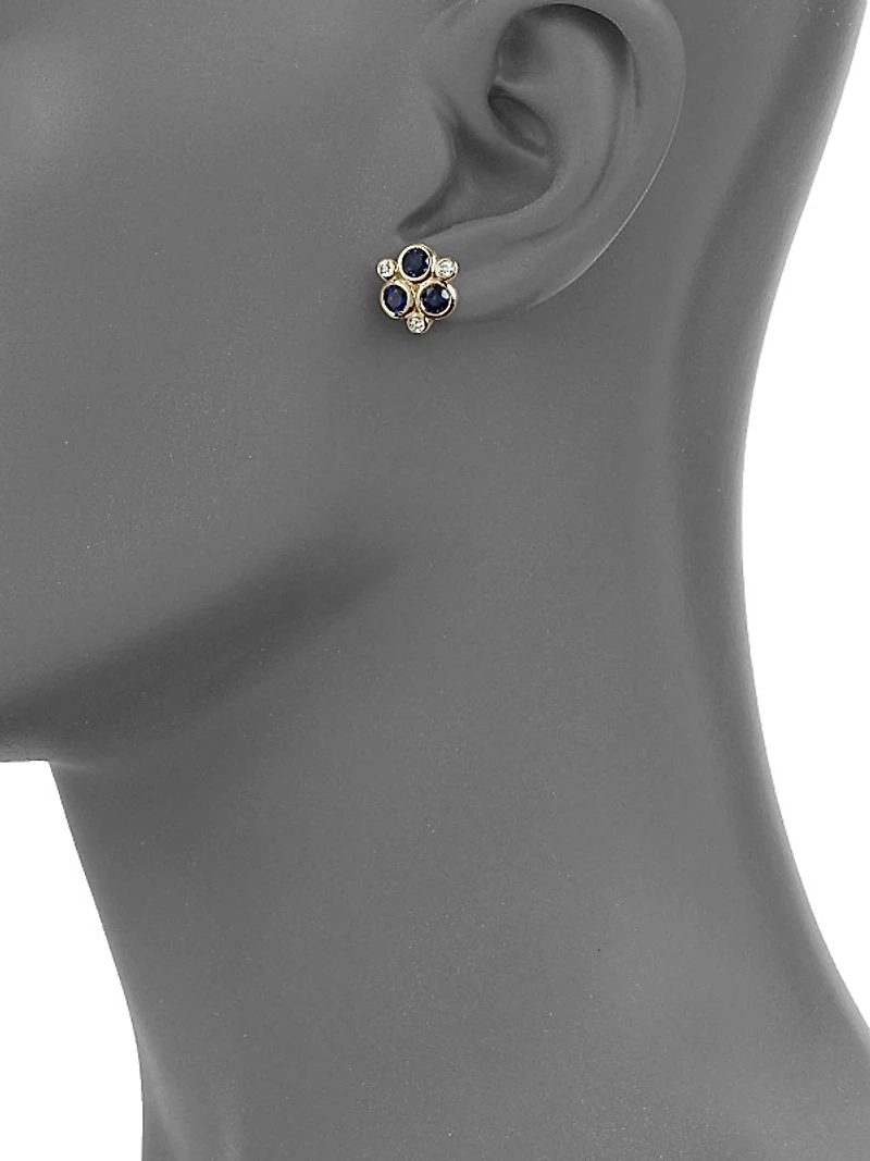 Classic Color Sapphire, Diamond & 18K Yellow Gold Trio Earrings