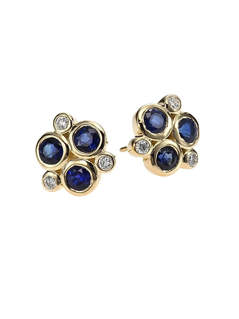Classic Color Sapphire, Diamond & 18K Yellow Gold Trio Earrings