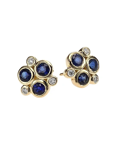 Classic Color Sapphire, Diamond & 18K Yellow Gold Trio Earrings