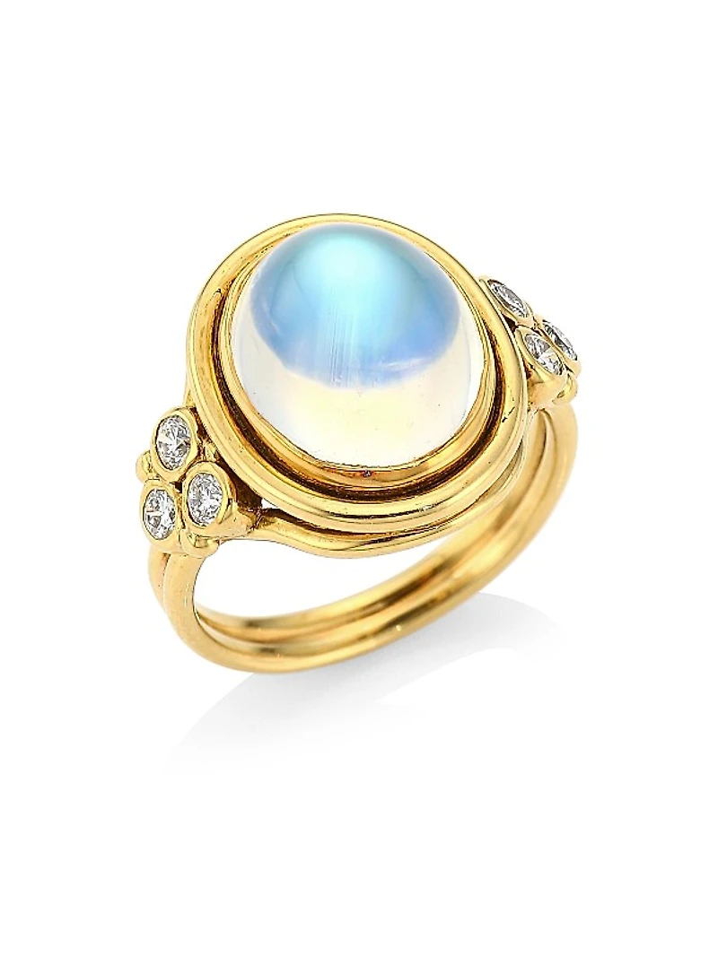 Florence86 18K Yellow Gold, Royal Blue Moonstone & Diamond Oval Ring