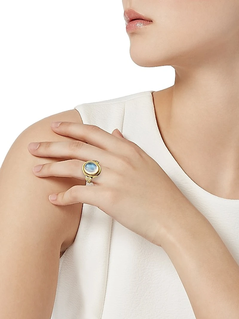 Florence86 18K Yellow Gold, Royal Blue Moonstone & Diamond Oval Ring