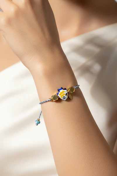 PULSERA HILO PEZ CERAMICA CRISTAL