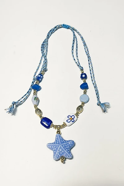 COLLAR DE ESTRELLA DE MAR CERAMICA, AJUSTABLE, CRISTALES MURANOS, OVAL INDIA ENCHAPE 24K