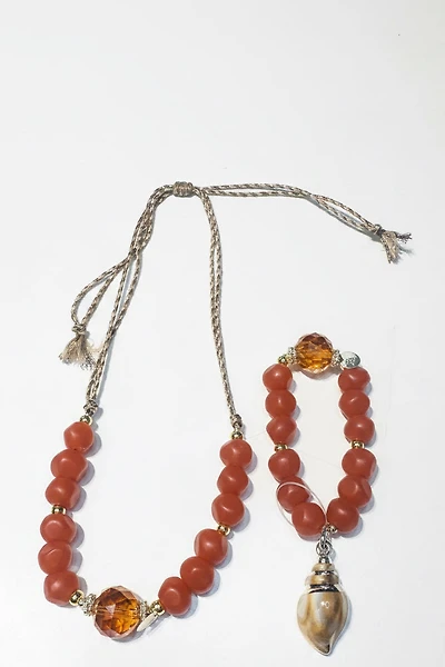 SET RESINA COLLAR AJUSTABLE CRISTAL, PULSERA CARACOL ACRILICO BEADS ORO 24K