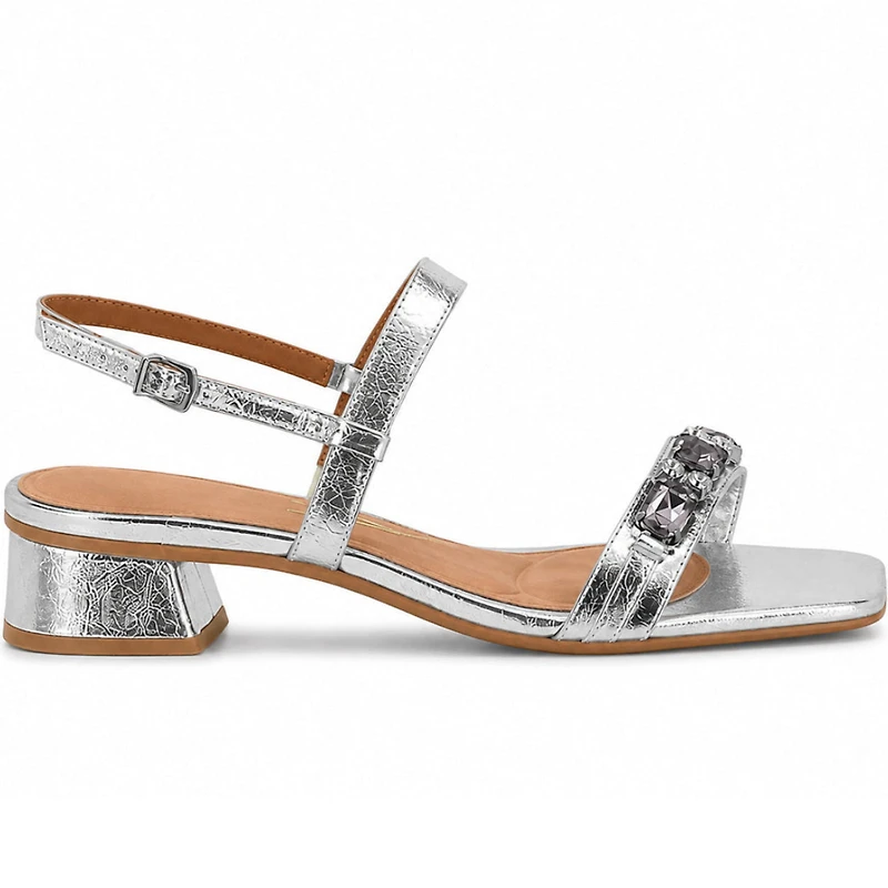 SERENIA Metallic Silver Leather & Gems