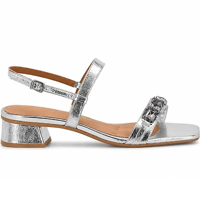 SERENIA Metallic Silver Leather & Gems
