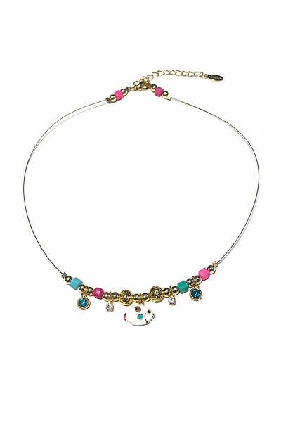 FLOATING NECKLACE, PEZ ESMALTADO GOLD FILLED, MINI CIRCONIAS, CRISTALES EN MURANO, LAVA BIT DORADA