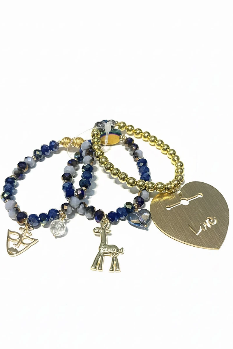 SET PULSERAS (2) CRISTAL / HEMATITA MULTI-CHARM