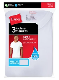 3 Pack - Hanes Men's White Crew T-Shirt Undershirts