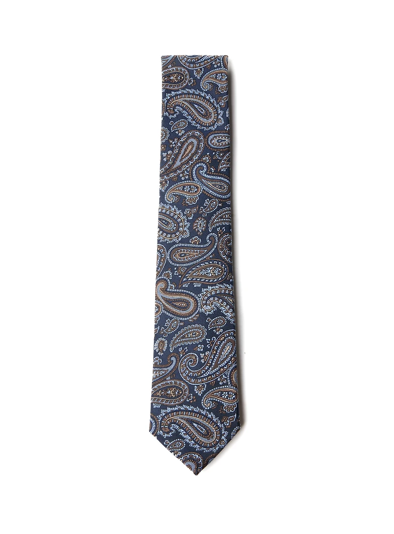 Cravate marine à paisley tan