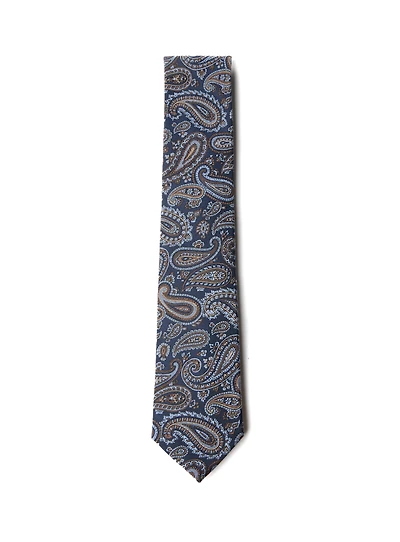 Cravate marine à paisley tan