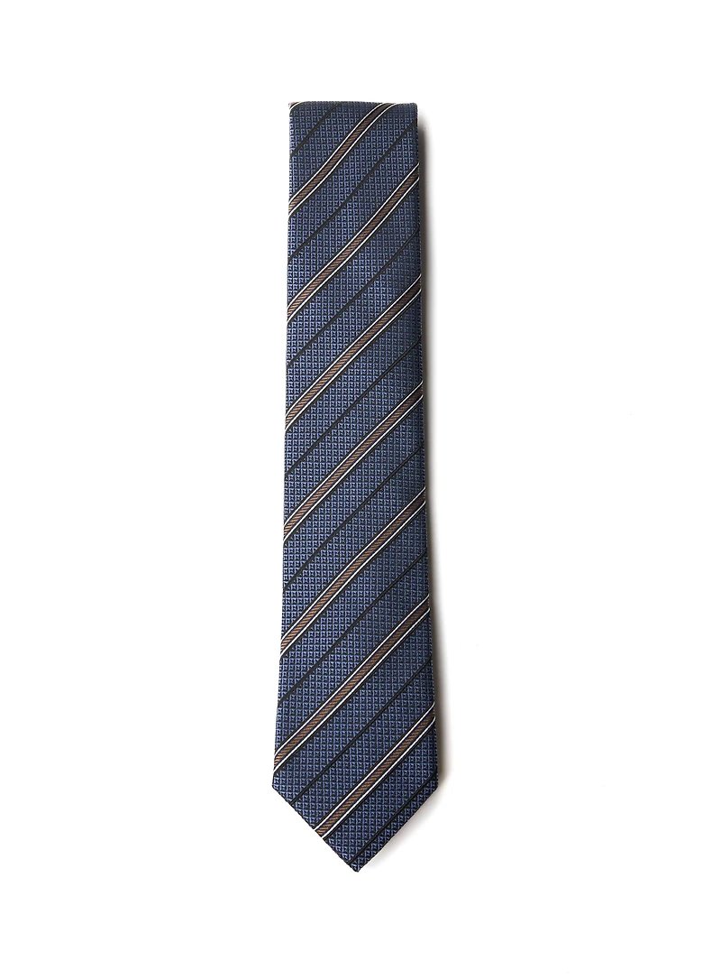 Blue Tie with Brown Stripes