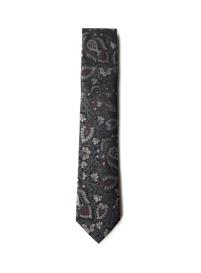 Cravate grise à paisley mauve
