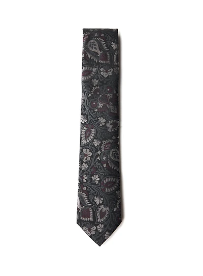 Cravate grise à paisley mauve