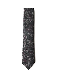 Cravate grise à paisley mauve