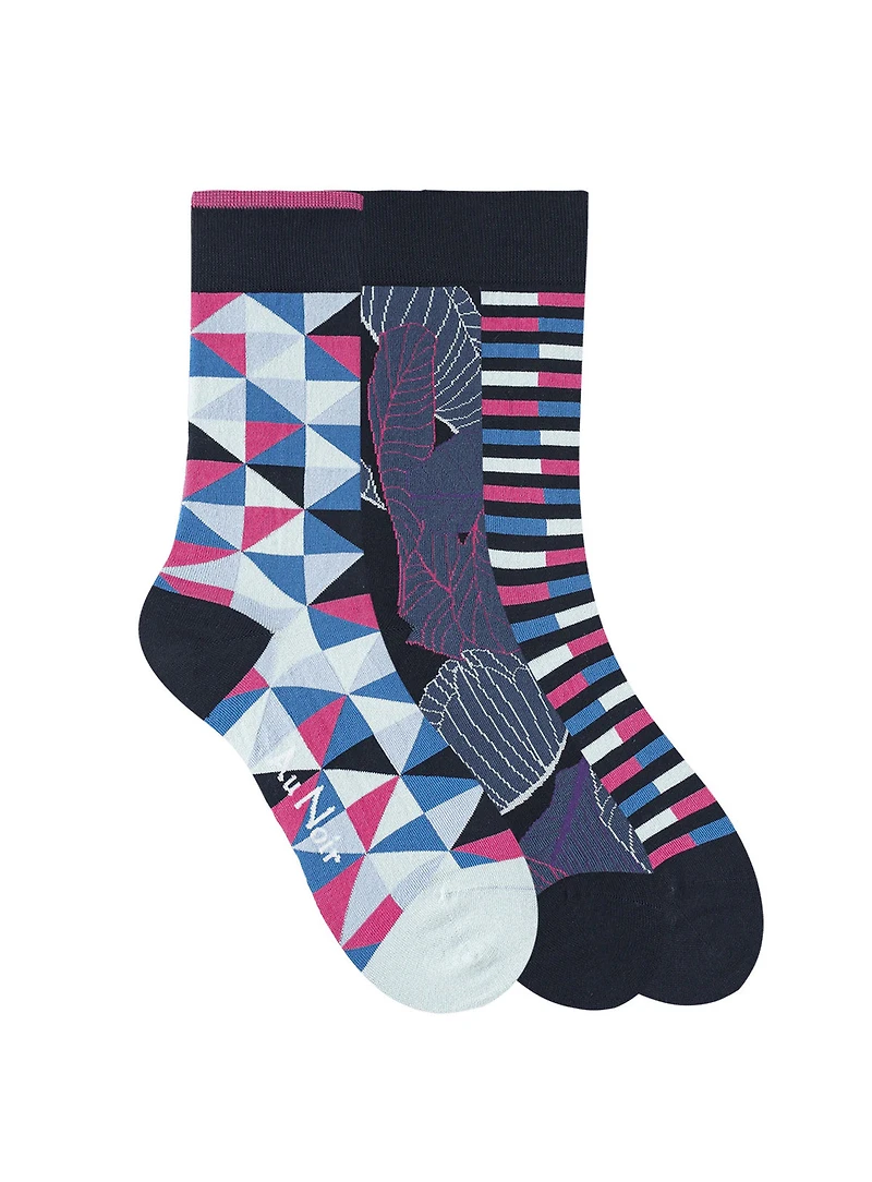 Trio chaussettes roses et bleues