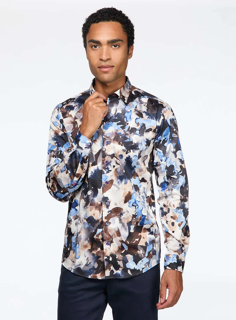 'Magnus' Aquarelle Print Shirt