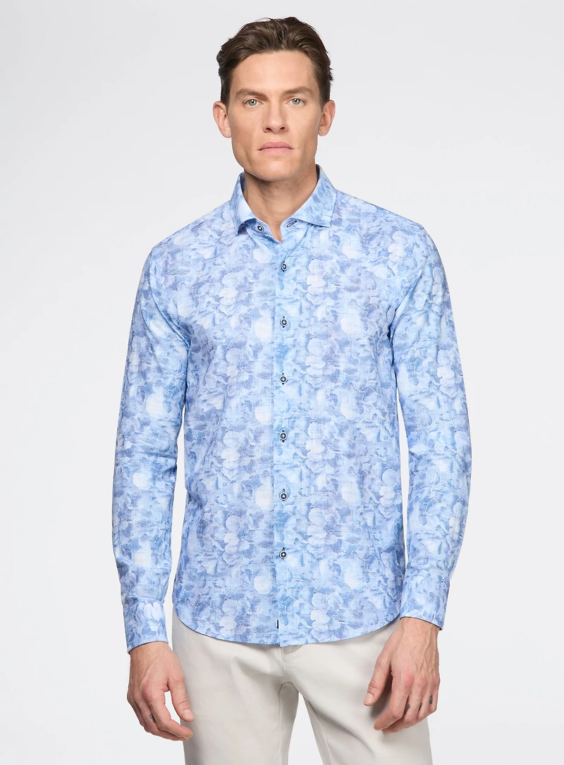Chemise effet lin à motif floral