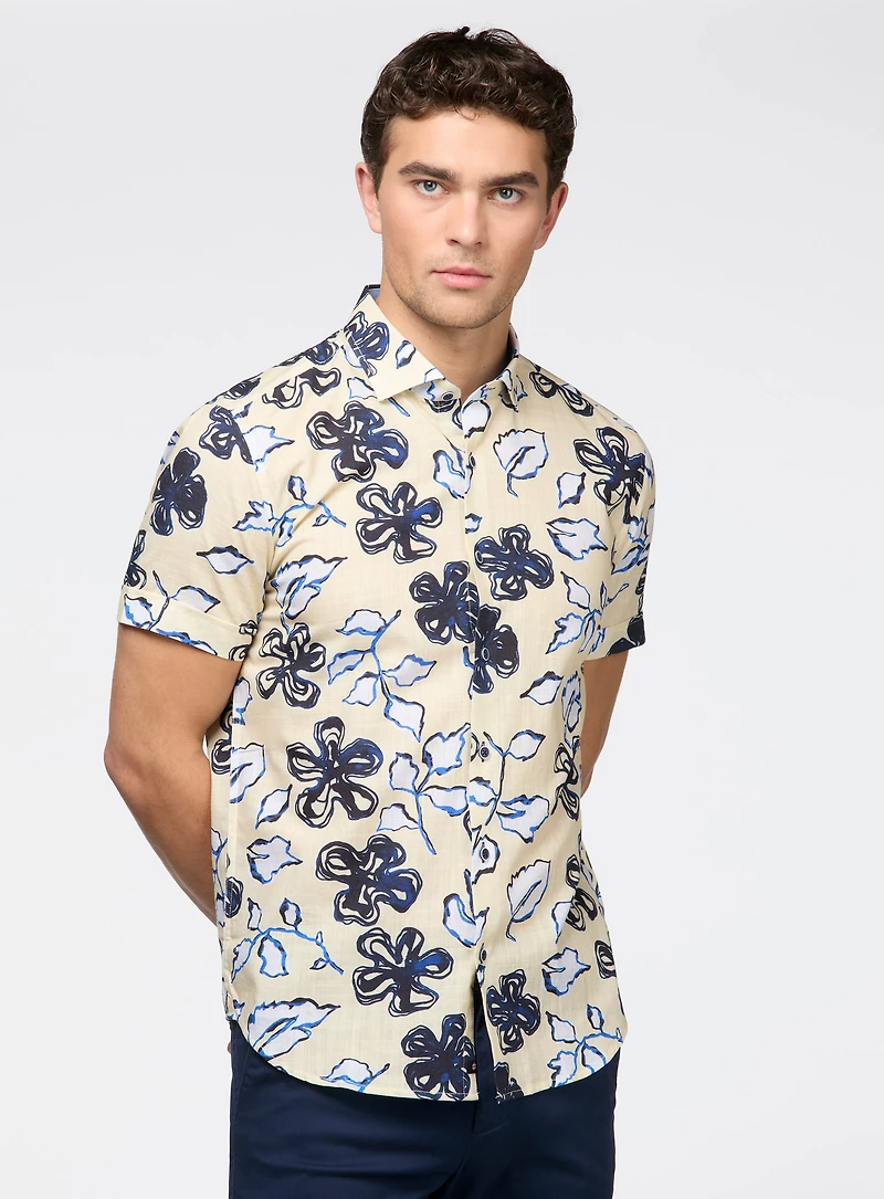 Chemise effet lin à motif floral
