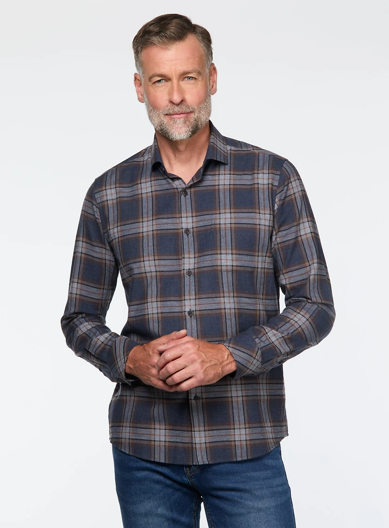 Navy and Brown Plaid Shirt