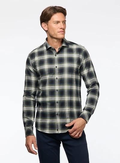 Navy and Green Plaid Flannel Shirt