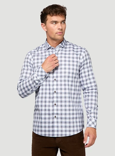 Navy Shirt with Plaid Pattern