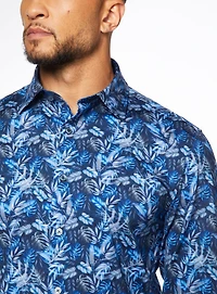 Blue Fern Print Stretch Shirt