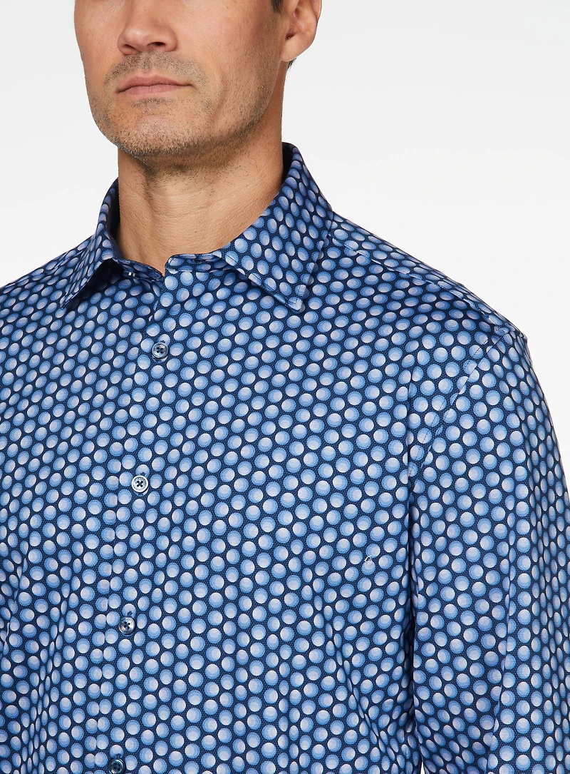 Chemise extensible bleu à imprimé de points multiples