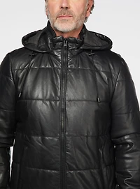 Manteau en cuir noir à capuchon