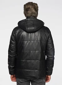 Manteau en cuir noir à capuchon
