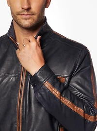 Contrasting Details Leather Coat