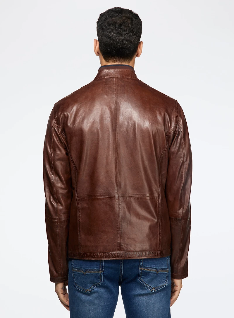 Manteau en cuir brun