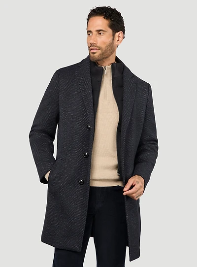 Navy Herringbone Overcoat