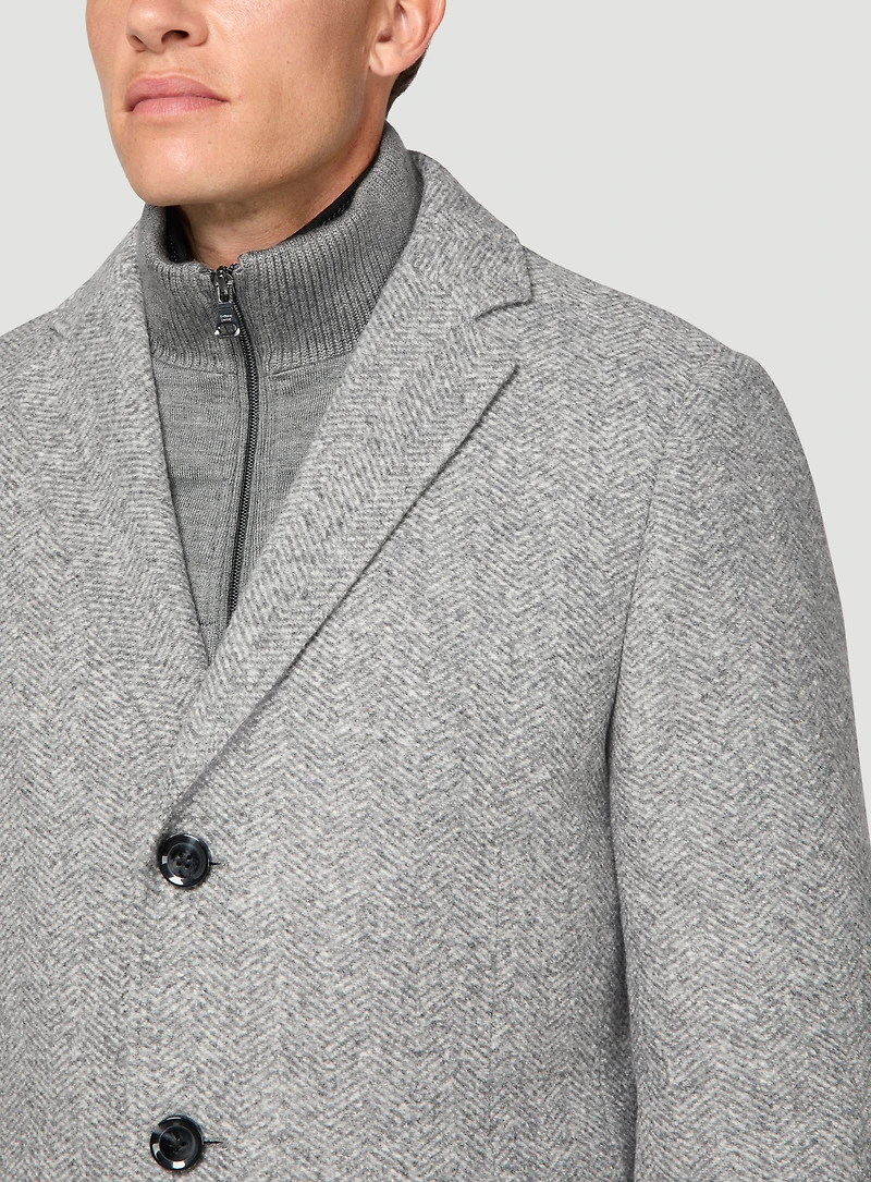Grey Herringbone Overcoat