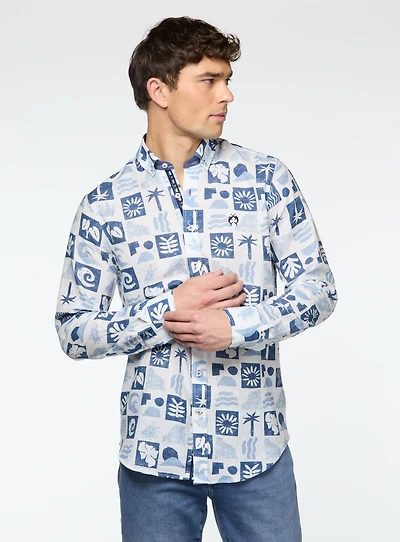 Blue Tropical Print Shirt